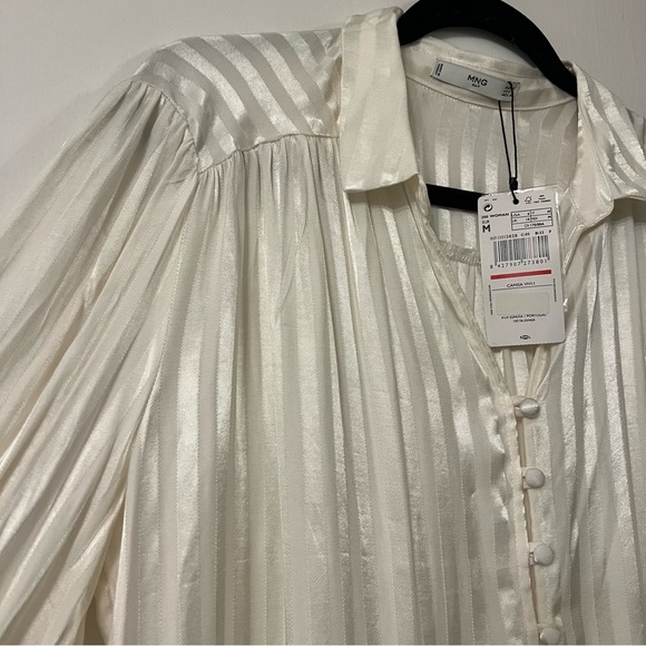 NWT Mango Satin Striped Button Down Blouse - Picture 7 of 8